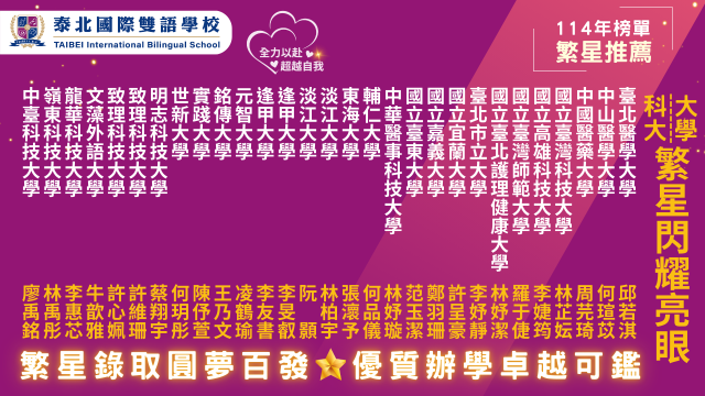 狂賀114年－高中繁星推薦榜單亮眼